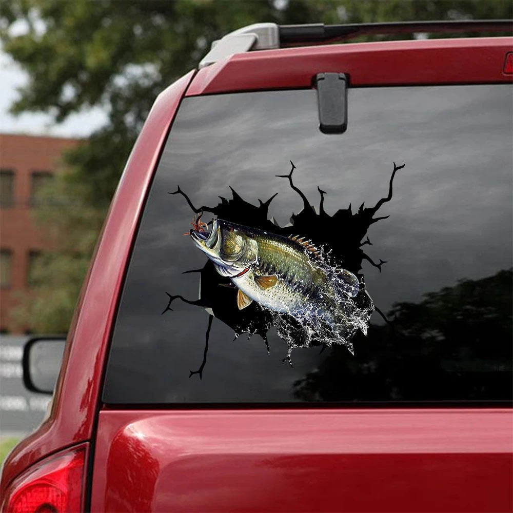 Bass Fishing Crack Sticker, Funny Car Decal For Window & Bumper