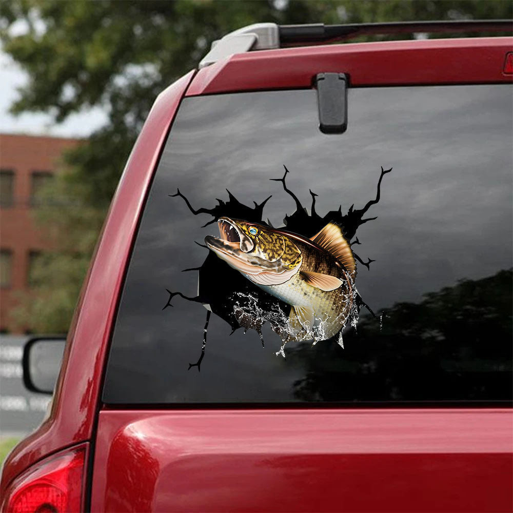 Walleye Fishing Crack Decal, Funny Car Sticker For Window & Bumper