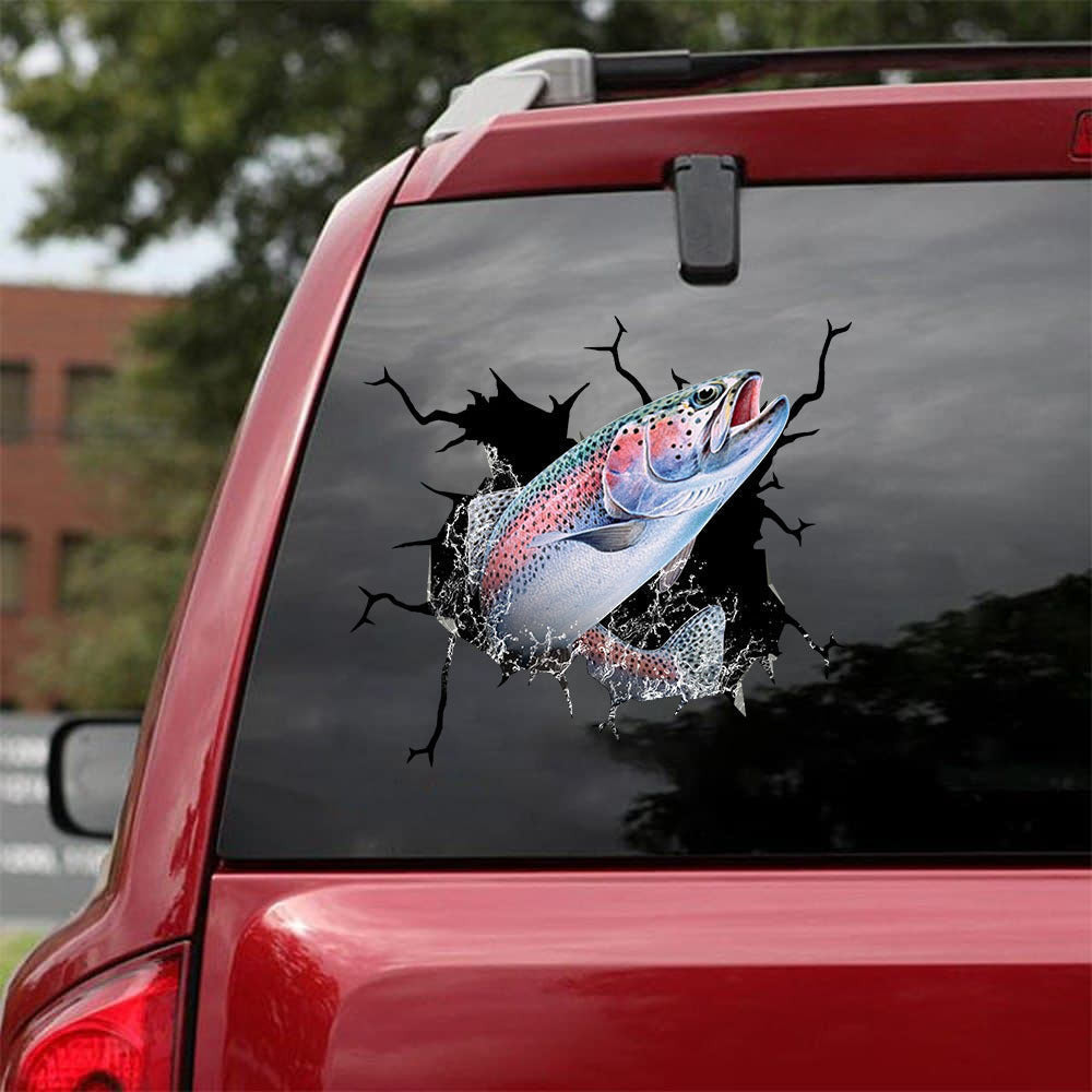 Trout Fishing Crack Sticker, Funny Car Decal For Window & Bumper