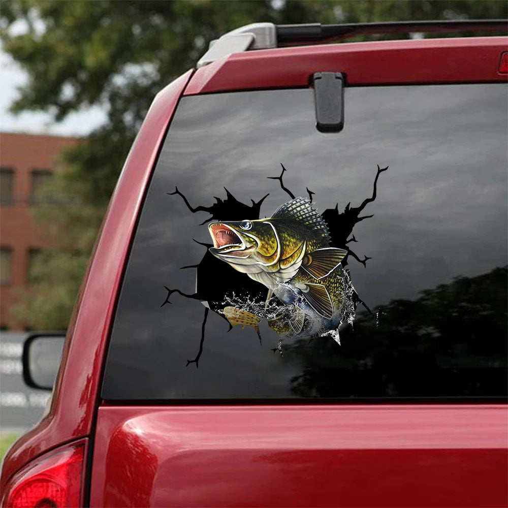 Walleye Fishing Crack Decal, Funny Car Sticker For Window & Bumper