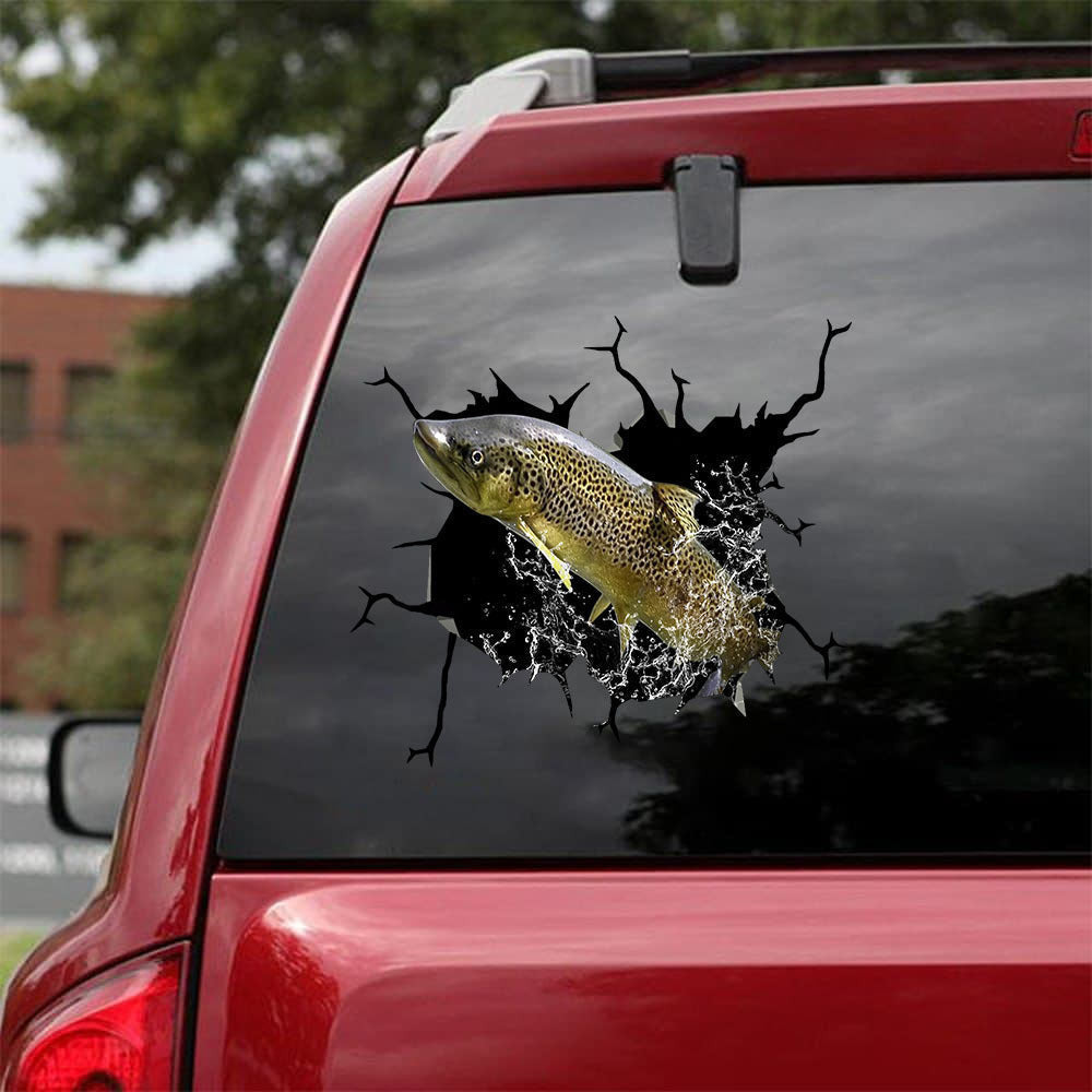 Trout Fishing Crack Decal, Funny Car Sticker For Window & Bumper