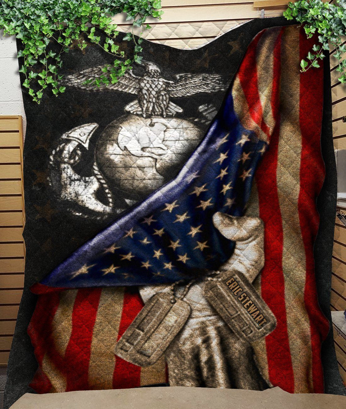U.S. Marines American Flag Quilt Blanket