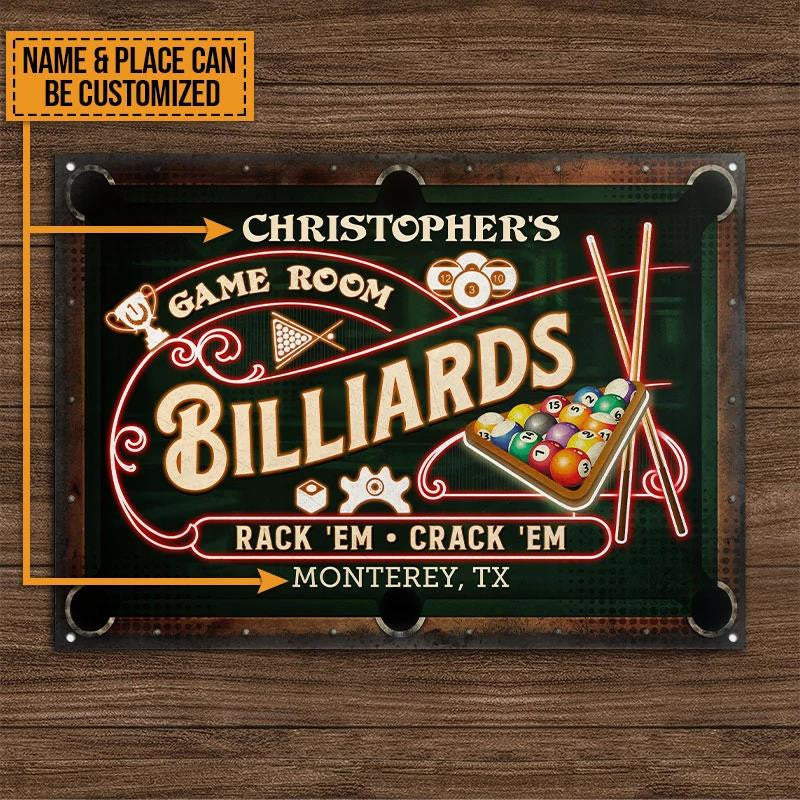 Nice Design Billiards Game Room Neon Rectangle Metal Sign Custom Name And Place