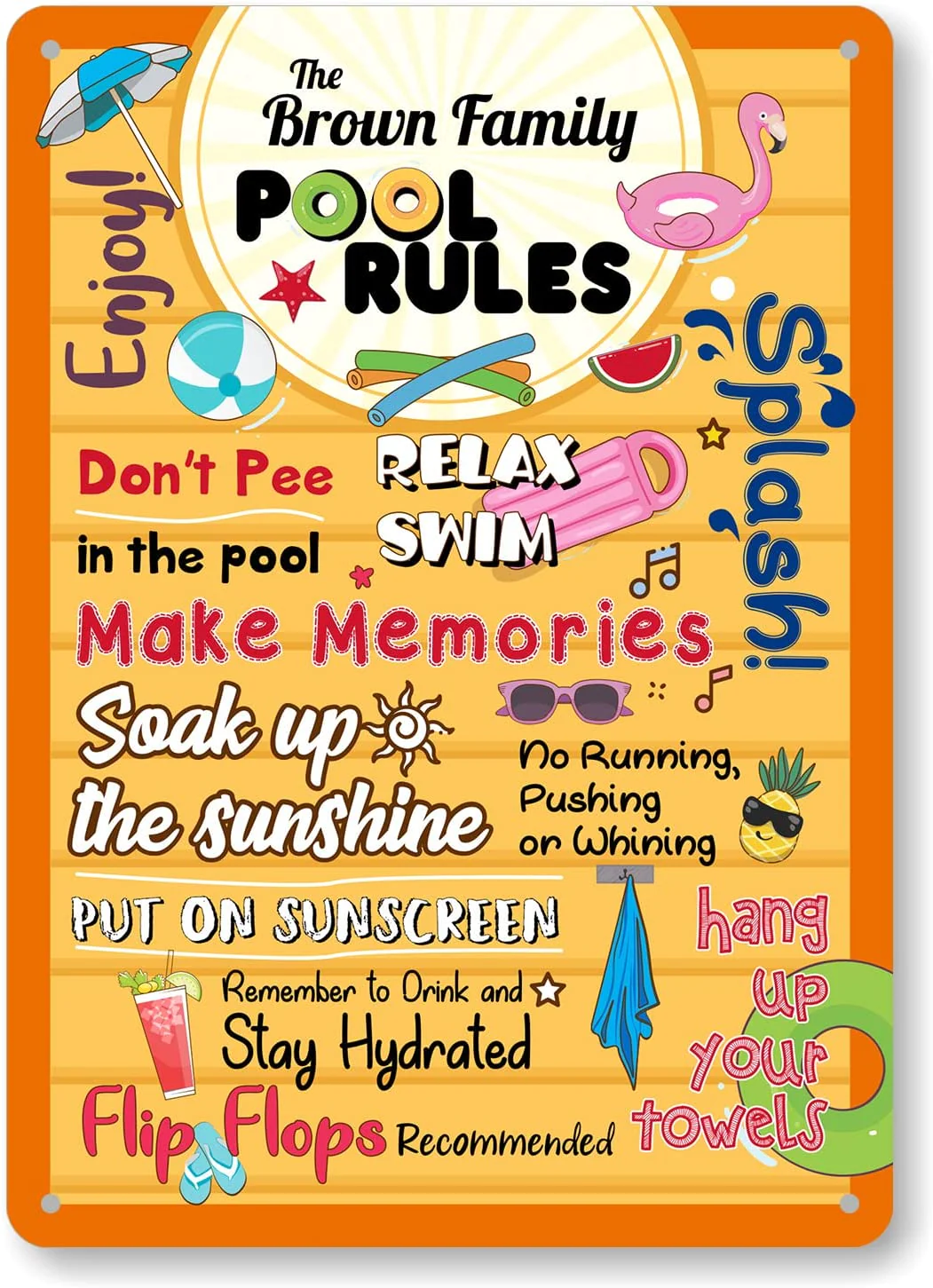 Personalized Pool Rules Custom Metal Sign, Screen Printed, 40 mil Rustproof Aluminum with Clear Overcoat, Multicolor
