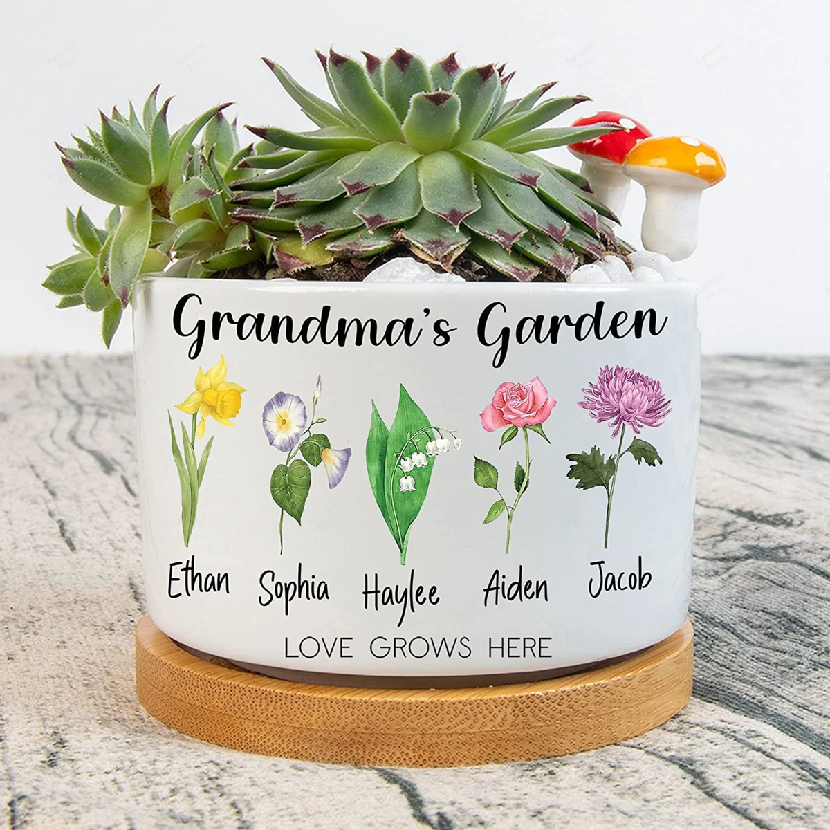 Personalized Grandma's Garden Love Grows Here Plant Pot, Birth Month Flower Pot, Window Decor Plant Pot, Gift For Grandma, Mother Day Gift