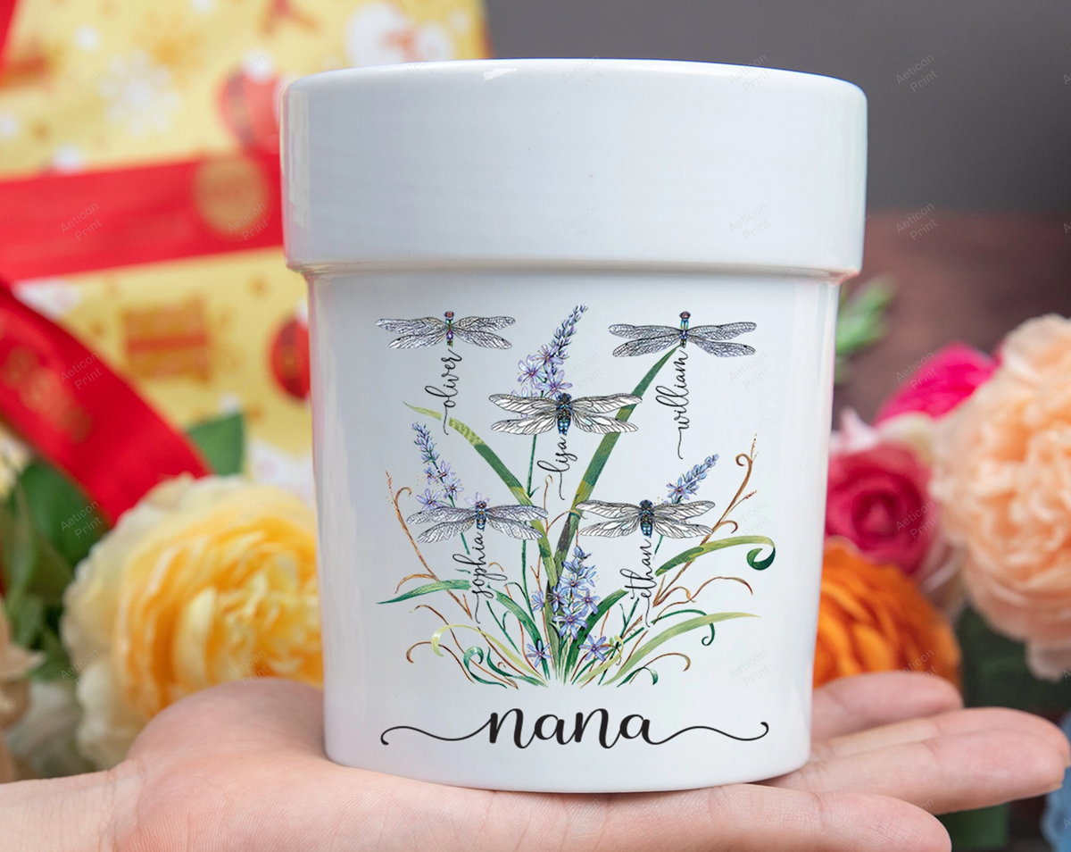 Personalized Nanas Garden Dragonfly Outdoor Indoor Planter, Custom Grandma Outdoor Plant Pot, Custom Mini Pot for Grandma, Garden Pot Decor