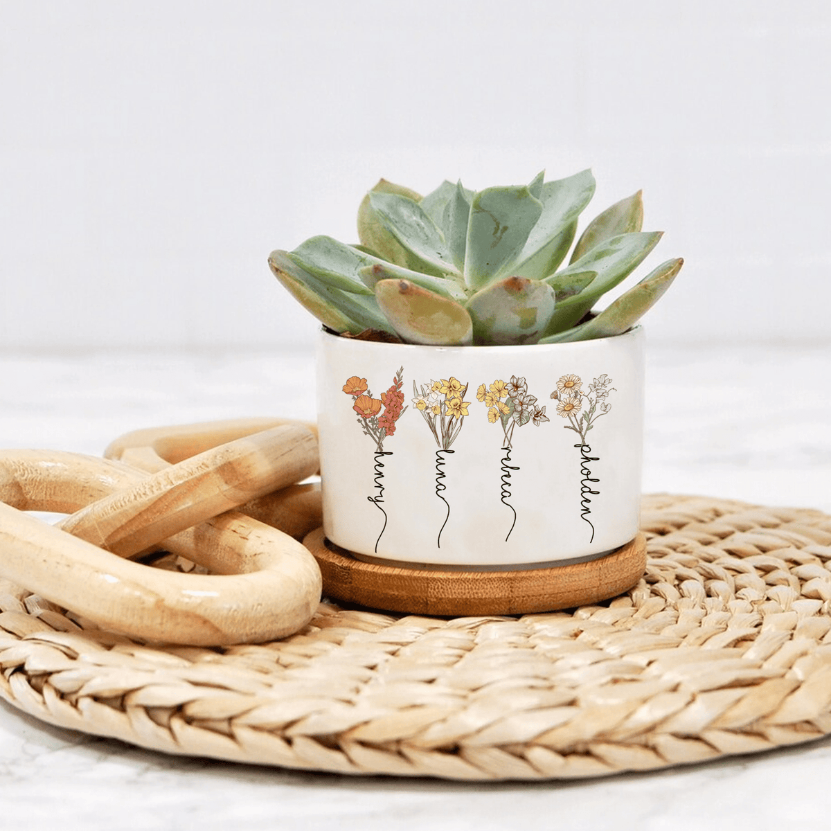 Personalized Name Garden Plant Pot, Custom Mom Flower Birth Month Pot, Outdoor Flower Pot With Month Flower, Birthday Gift, Mothers Day Gift