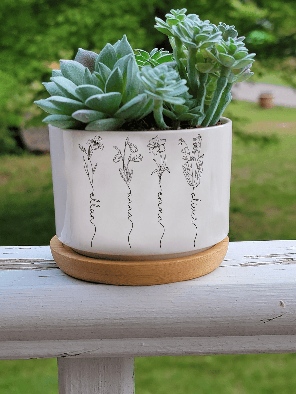 Personalized Name Garden Plant Pot, Custom Mom Flower Pot, Outdoor Flower Pot With Month Flower, Birthday Gift, Mothers Day Gift