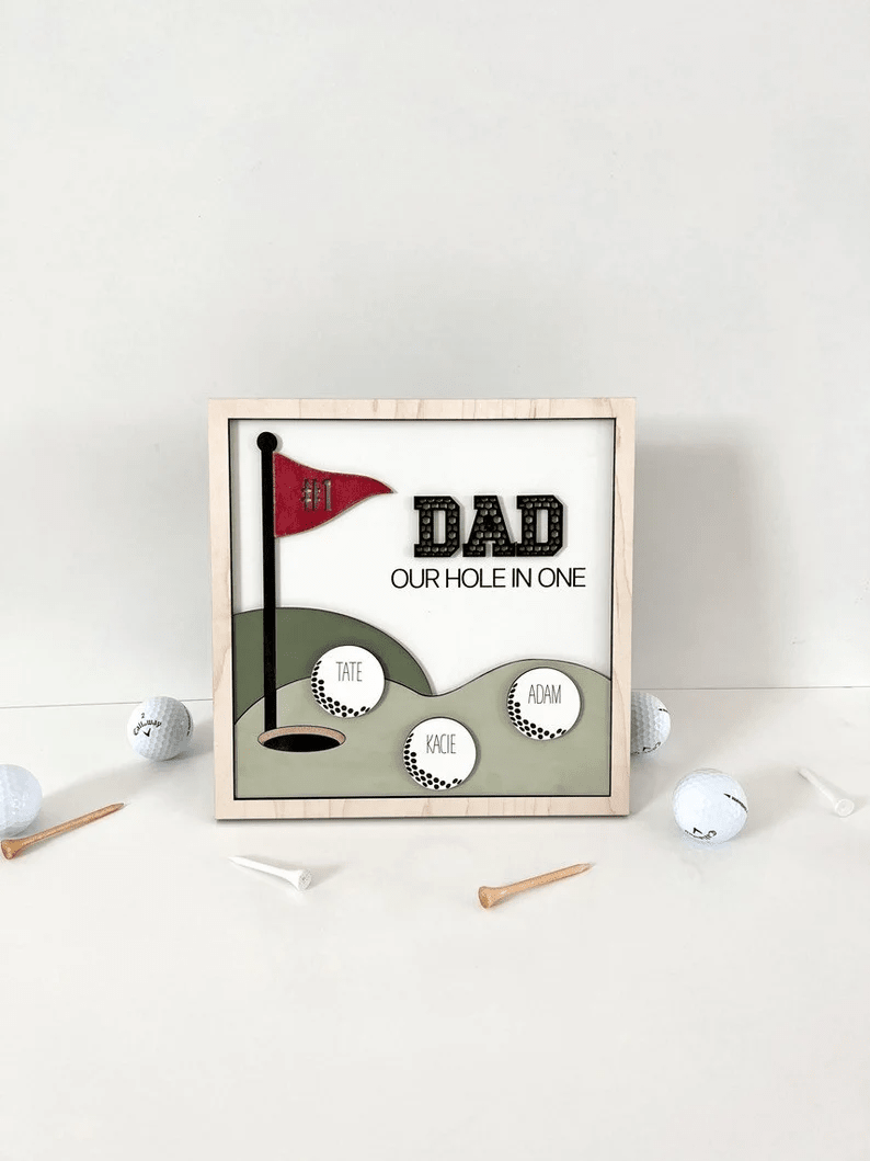 1 Dad Our Hole In One, Best Dad By Par Golf , Father Custom Wood Sign Father's Day Gift Idea