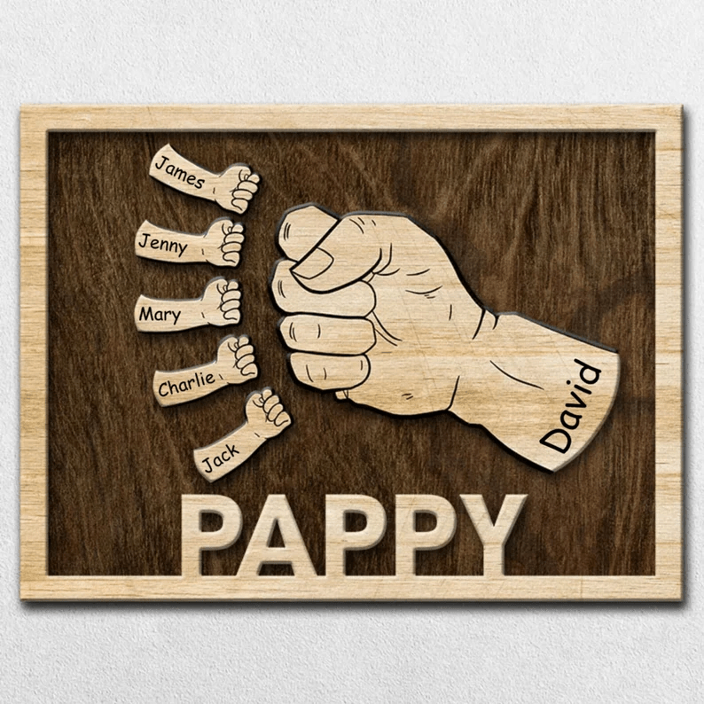 Personalized Dad and Kids Fist Bump With Name Engraving Wood Sign Gifts