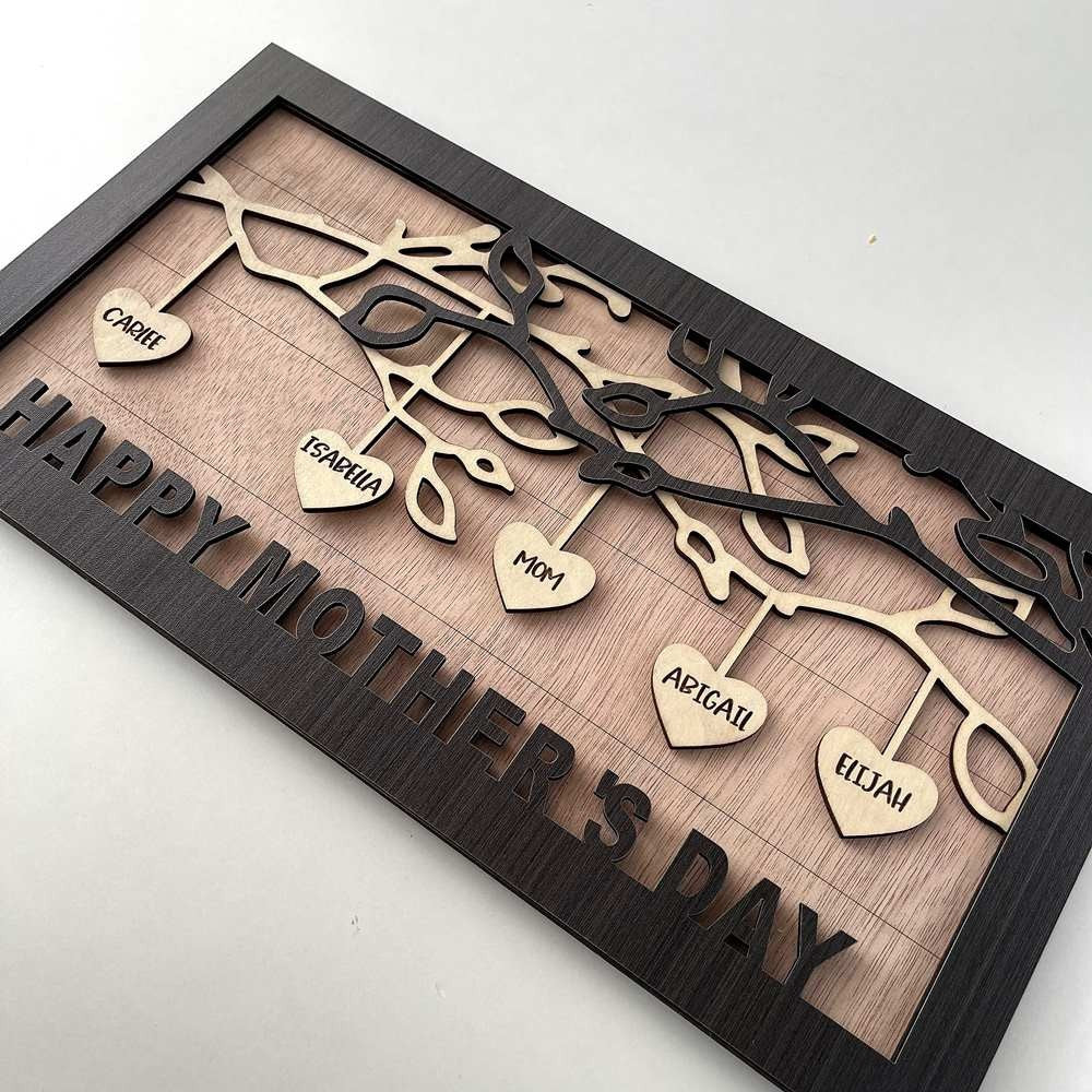 Custom Family Tree Wood Sign Name Engraved Home Decor For Mother's Day GIft