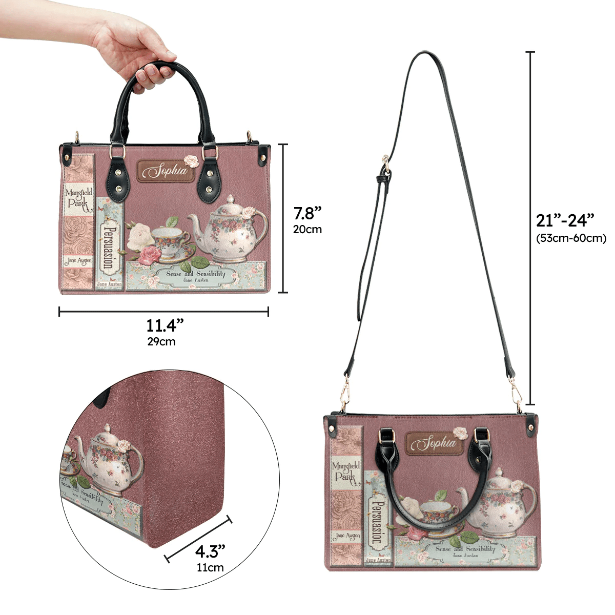 Personalized Handbags in Jane Austen Style, The Perfect Leather Bag Gift for Women, Libro Handbags