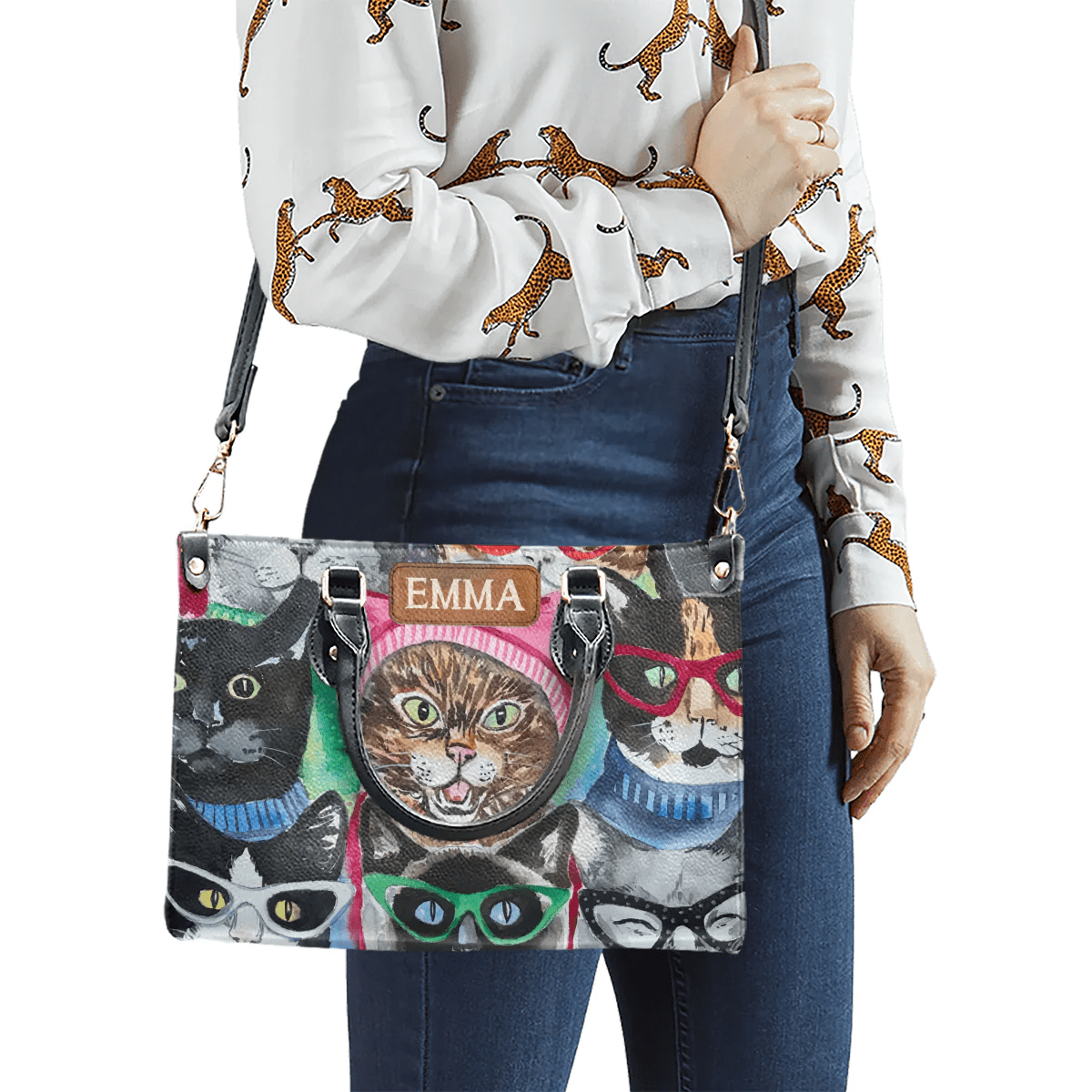 Personalized Libro Hanbags, Meow-tastic Style, Express Your Feline Charm with Custom Funny and Lovely Cats Leather Handbags