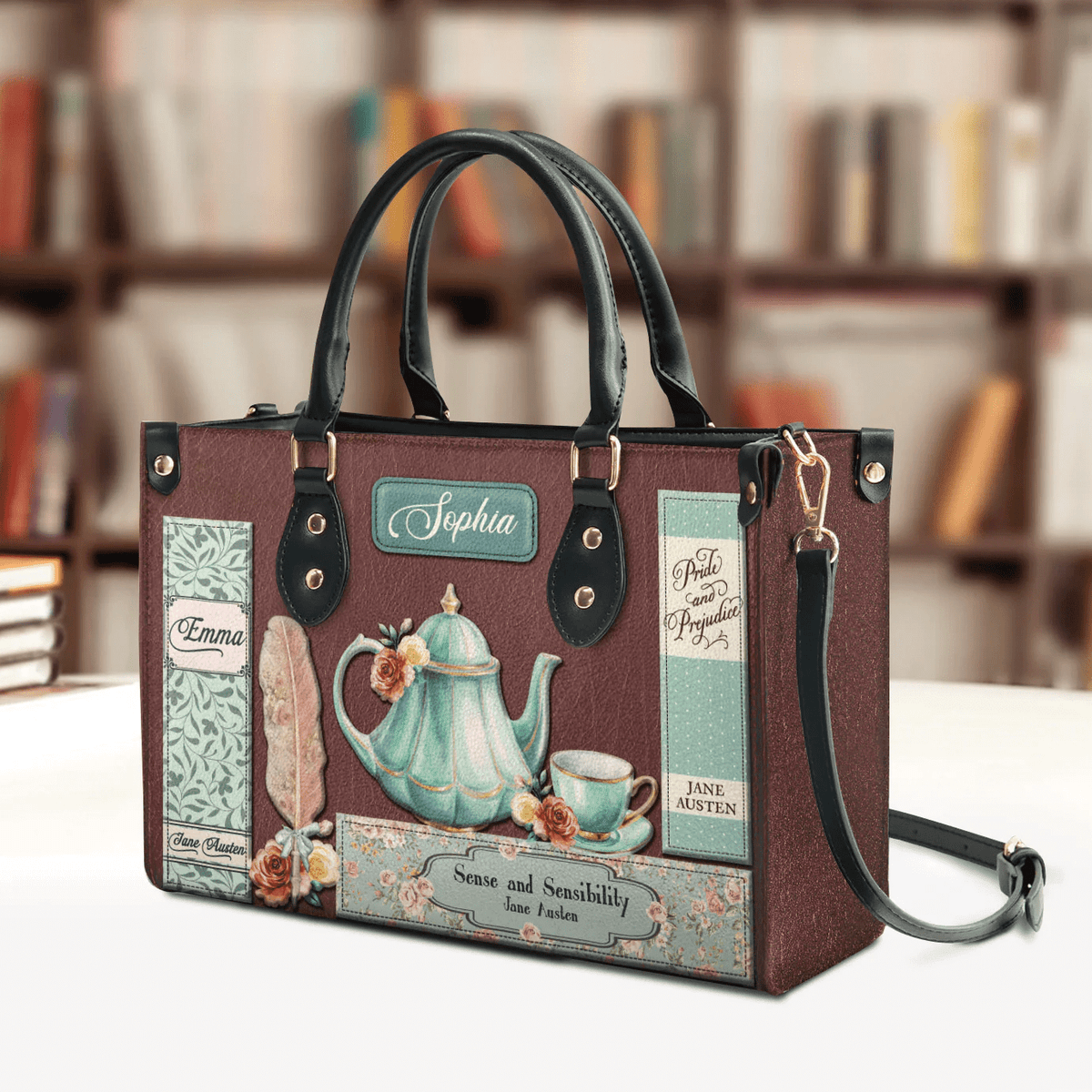 Personalized Handbags for Women , Jane Austen style, Libro Handbags Personalization, Leather Bag Gift