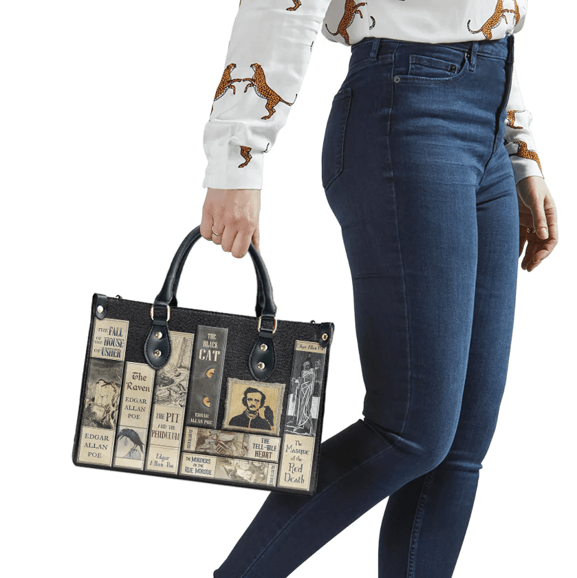 Custom Libro Handbags, Edgar Allan Poe, Leather Handbag for Women,
