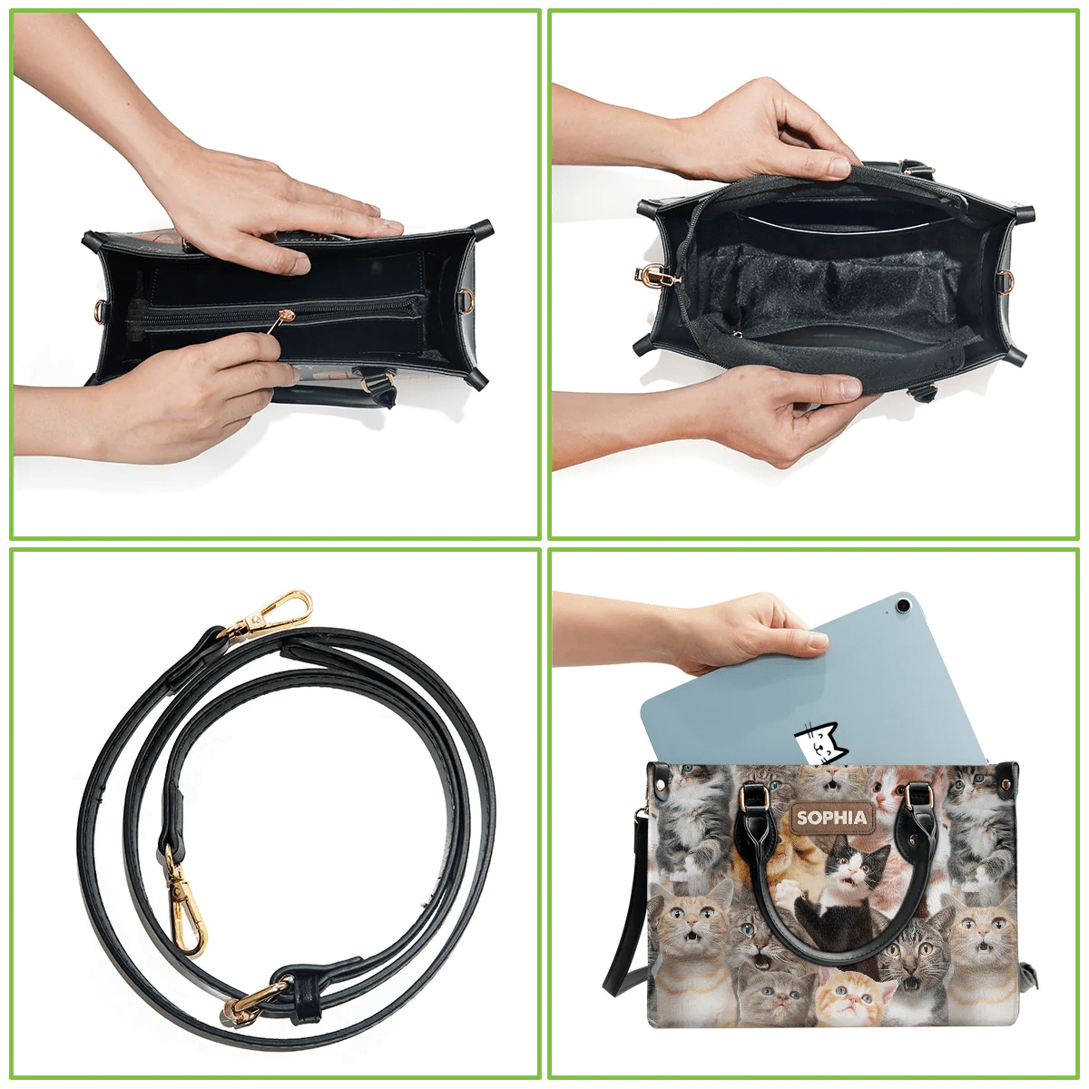 Custom Libro Handbags, Embrace the Spirit of Cat Faith, Funny Cat, Leather Handbag for Women