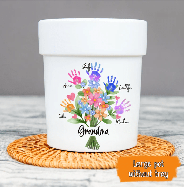 Grandma Family Bouquet Plant Pot, Custom Grandma Bouquet Pot, Customized Name Plant Pot, Ceramic Planter Pot, Custom Mimi Grandma Planter