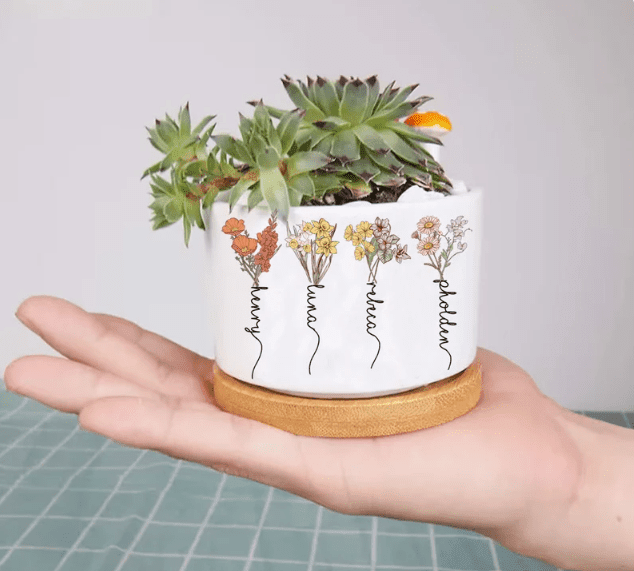 Customized Name Garden Plant Pot, Birth Month Flower Pot, Outdoor Flower Pot With Month Flower, Birthday Gift, Mothers Day Gift