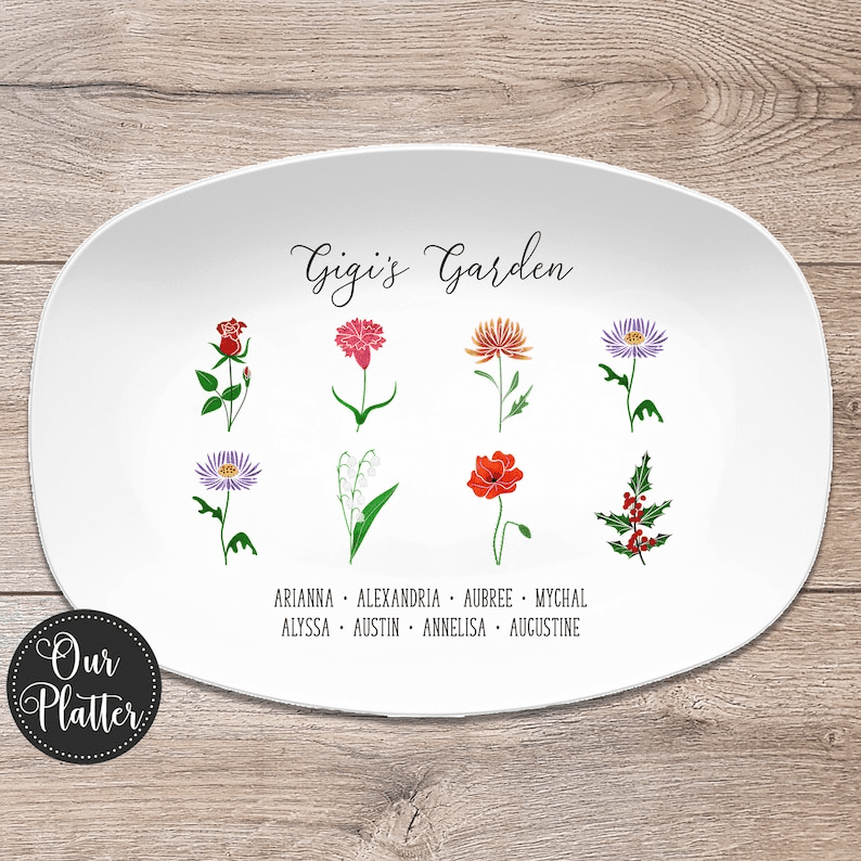 Personalized Birth Month Flower Family Platter, Custom Mother's Day Gift, Custom Dad Gift, Grandma's Garden, Grandparent Gift from kids
