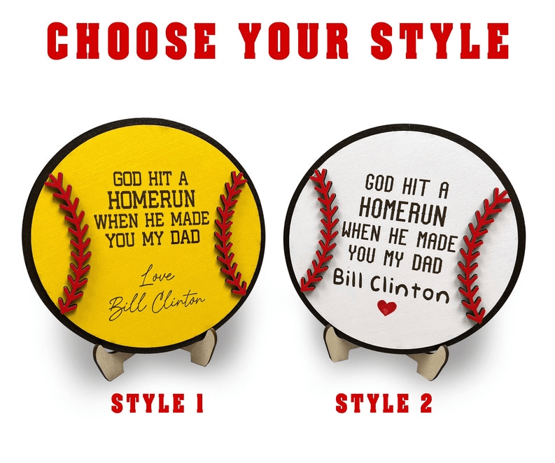 Father's Day Mother's Day Baseball Sign,Personalized Softball Gifts for Dad Mom from Kids,Fathers Day + Grandpa Present,God Hit a Homerun