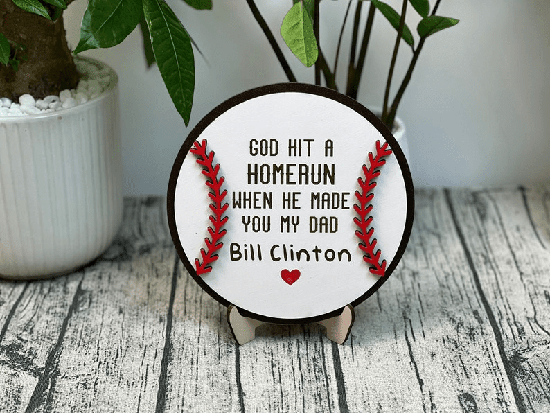 Father's Day Mother's Day Baseball Sign,Personalized Softball Gifts for Dad Mom from Kids,Fathers Day + Grandpa Present,God Hit a Homerun