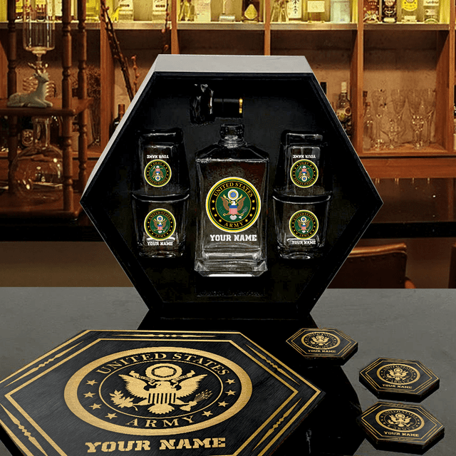 Personalized US Branches Veteran Whiskey Decanter set
