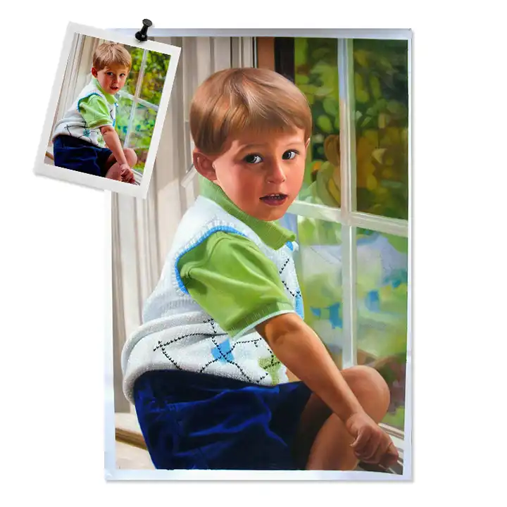 Handmade Realistic Children Kids Figure Oil Painting, Custom Hand Painted Portrait Oil Painting On Canvas, Portrait Painting Wall Decor Photo Living Room