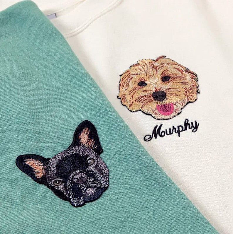 Custom Pet Embroidered Sweatshirt, Personalized Dog Cat Portrait Sweatshirt, Dog Embroidered Sweatshirt, Memorial Gift, New Year Gift