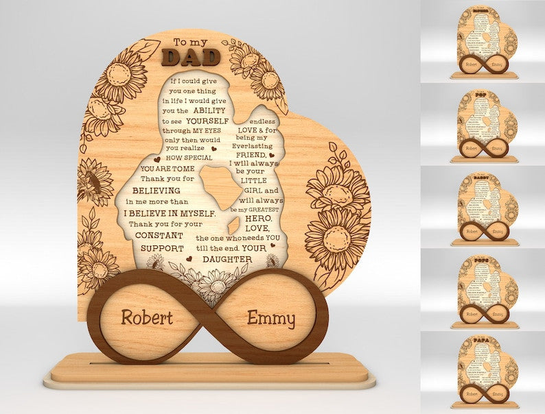 Personalized Dad And Daughter Heart Stand Decor Wood Laser Cut Art, Gift for Dad,Fathers Day Gifts