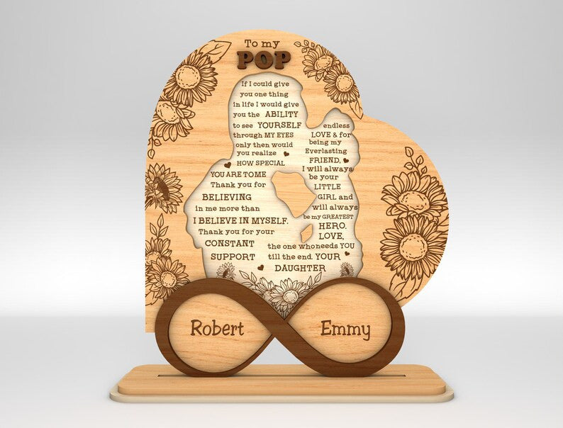 Personalized Dad And Daughter Heart Stand Decor Wood Laser Cut Art, Gift for Dad,Fathers Day Gifts