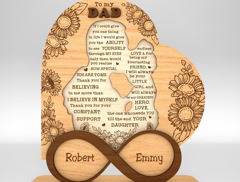 Personalized Dad And Daughter Heart Stand Decor Wood Laser Cut Art, Gift for Dad,Fathers Day Gifts