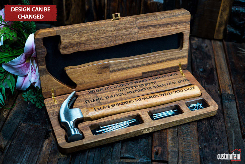 Personalized Engraved Hammer Gift Set With Wooden Box And Nails, Gifts For Dad, Father's Day Gift Idea