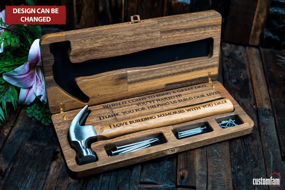 Personalized Engraved Father's Day Gift Hammer, Wooden Box And Nails Set, Gifts For Dad