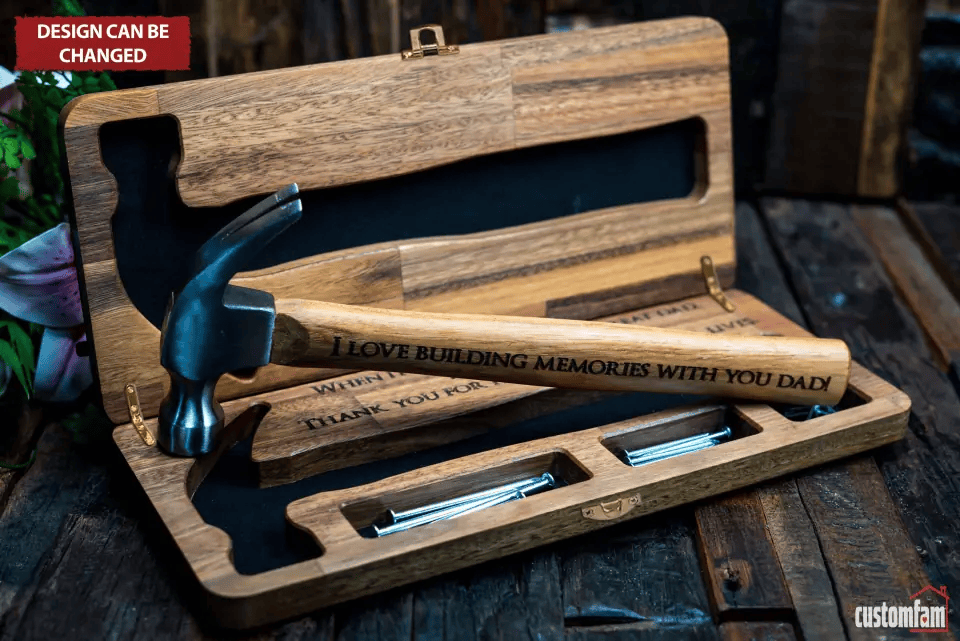 Personalized Engraved Father's Day Gift Hammer, Wooden Box And Nails Set, Gifts For Dad