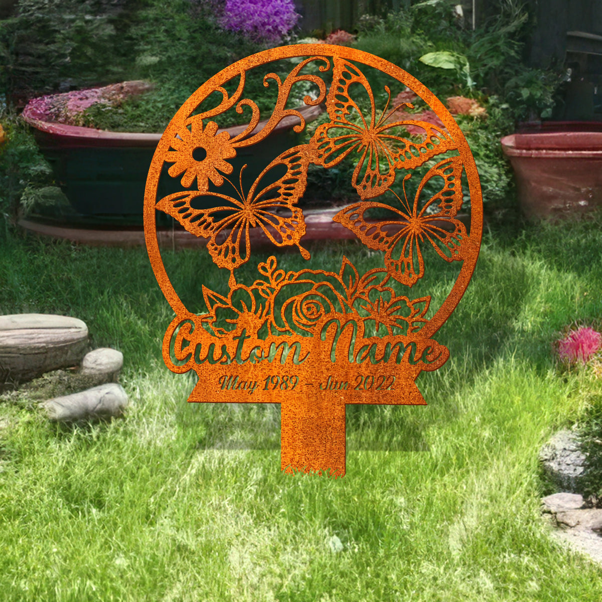Custom Butterfly Memorial Stake, Grave Marker Custom Butterflies And Flower Sign, Memorial Plaque In Loving Memory, Sympathy Gift, Mom Loss