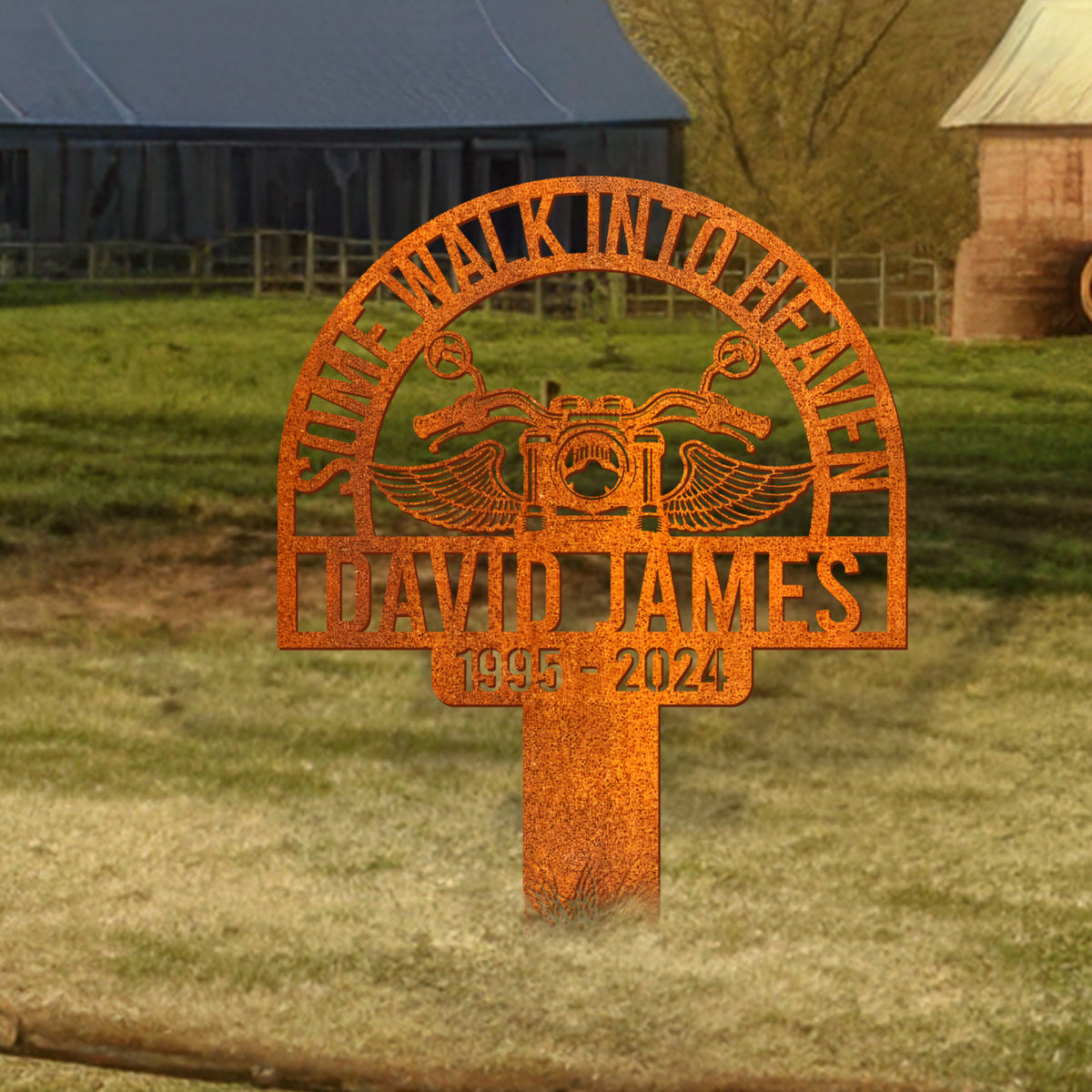 Custom Rider Memorial Metal Stake, Biker Memorial Stale, Motorcycle With Wings Metal Sign, Riding With Angels, In Loving Memory, Garden Stake