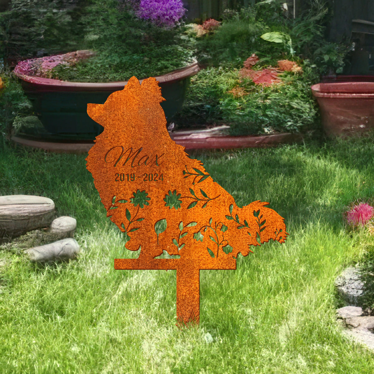 Custom Dog Memorial Stake, Personalized Pomeranian Metal Stake, Garden Sign, Garden Metal Decor, Dog Memorial Gift, Pet Loss Gift