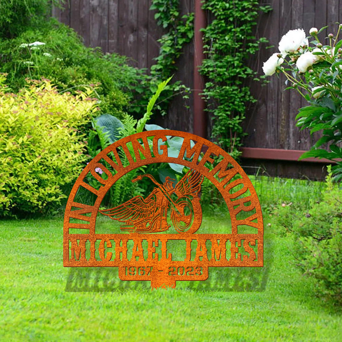 Custom Rider Memorial Metal Stake, Biker Memorial Stake, Motorcycle With Wings Metal Sign, Biker Name Sign, Loss Of Loved One, Grave Marker