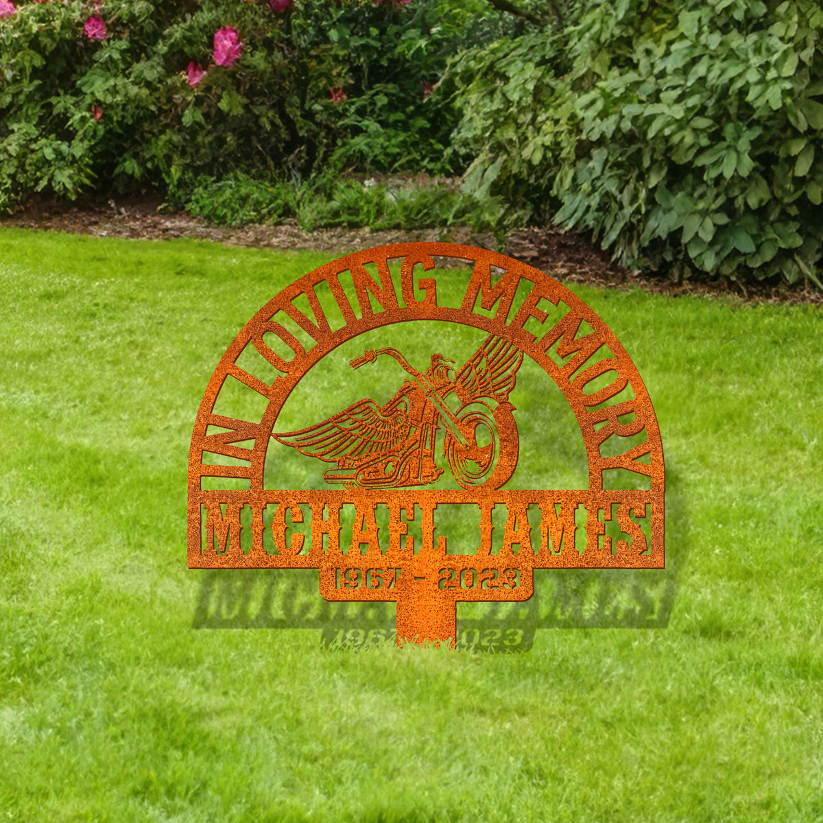 Custom Rider Memorial Metal Stake, Biker Memorial Stake, Motorcycle With Wings Metal Sign, Biker Name Sign, Loss Of Loved One, Grave Marker