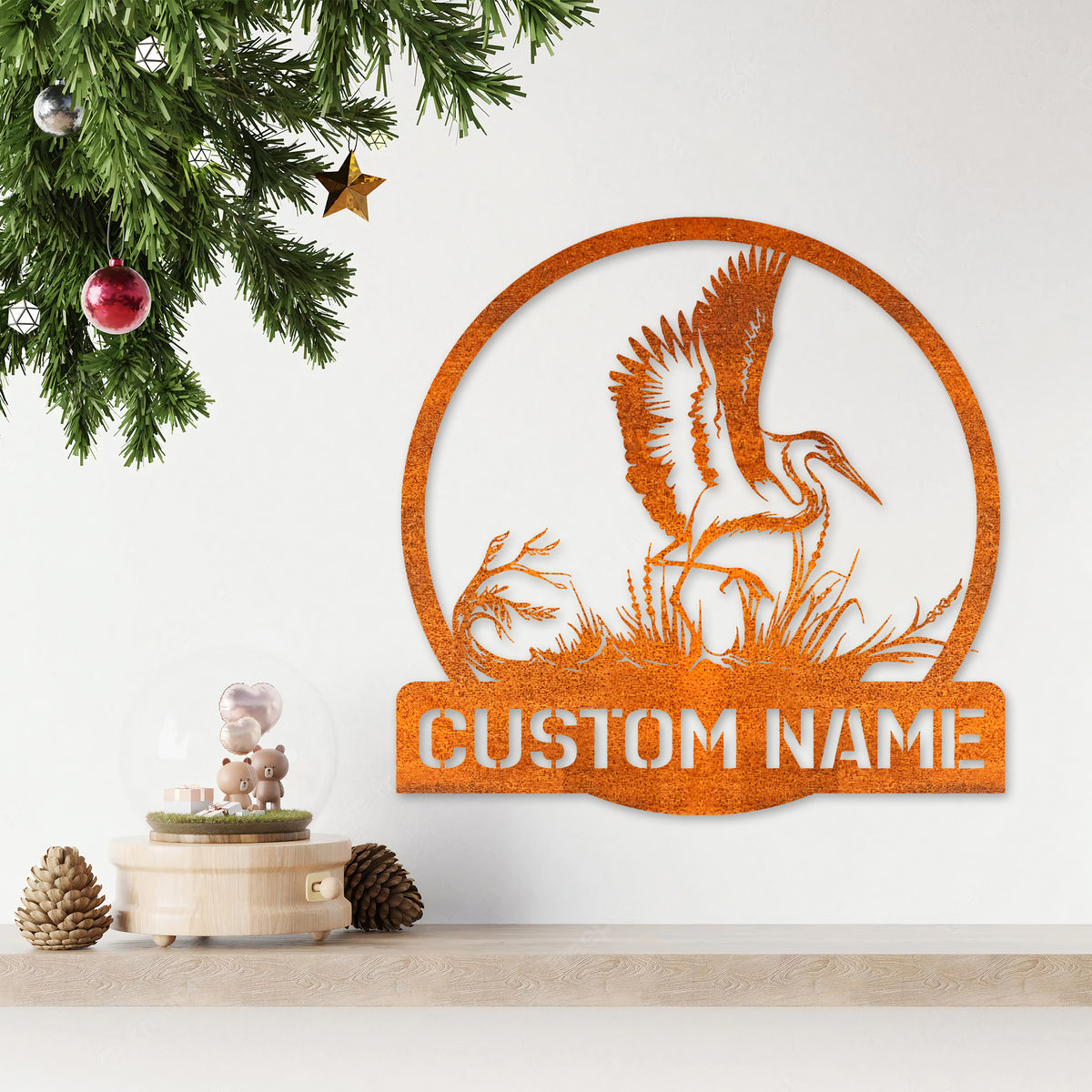 Personalized Herons Bird Monogram Metal Sign, Custom Herons Bird Metal Sign, Herons Bird Lover Sign Lake House Sign Birthday Gift Bird Lover