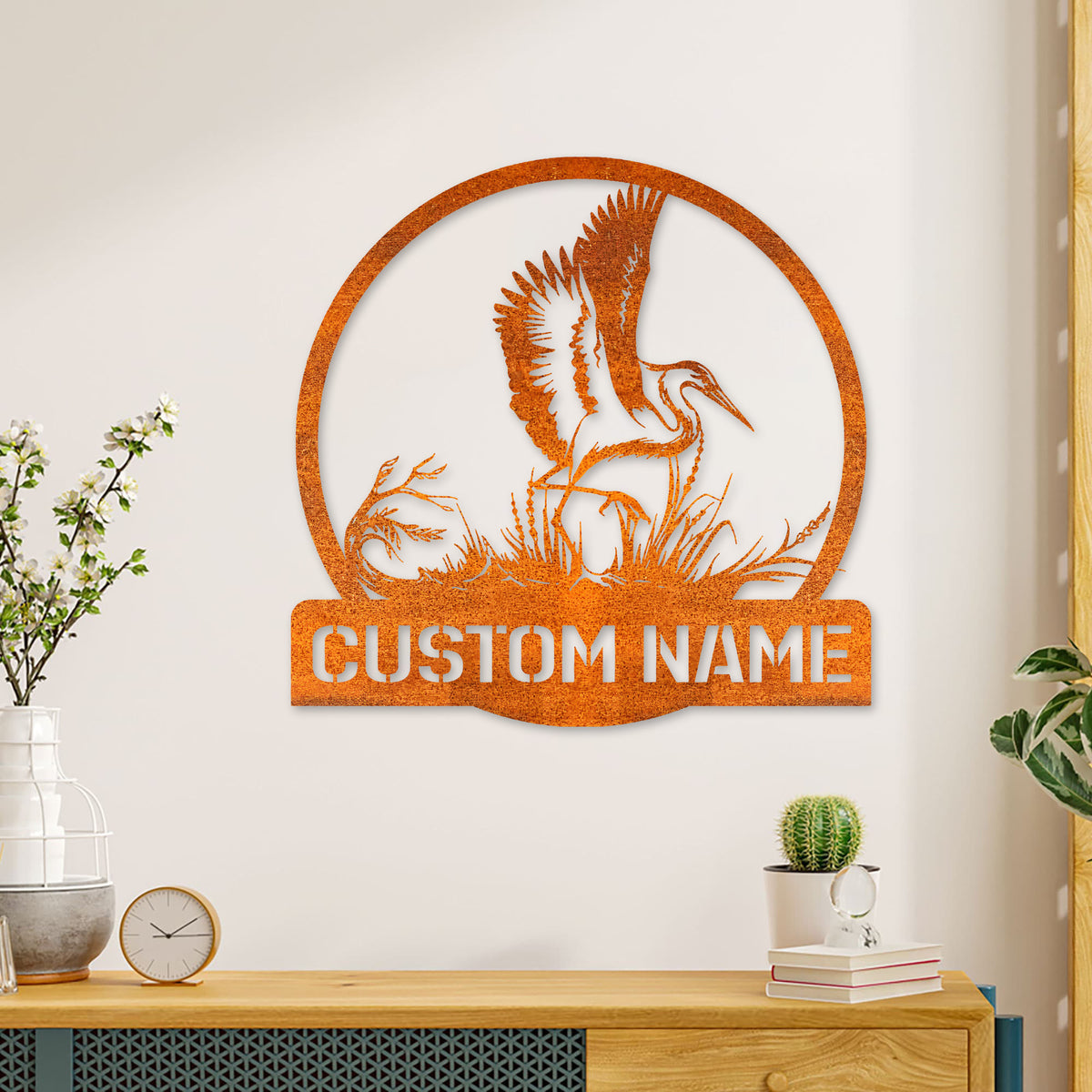 Personalized Herons Bird Monogram Metal Sign, Custom Herons Bird Metal Sign, Herons Bird Lover Sign Lake House Sign Birthday Gift Bird Lover
