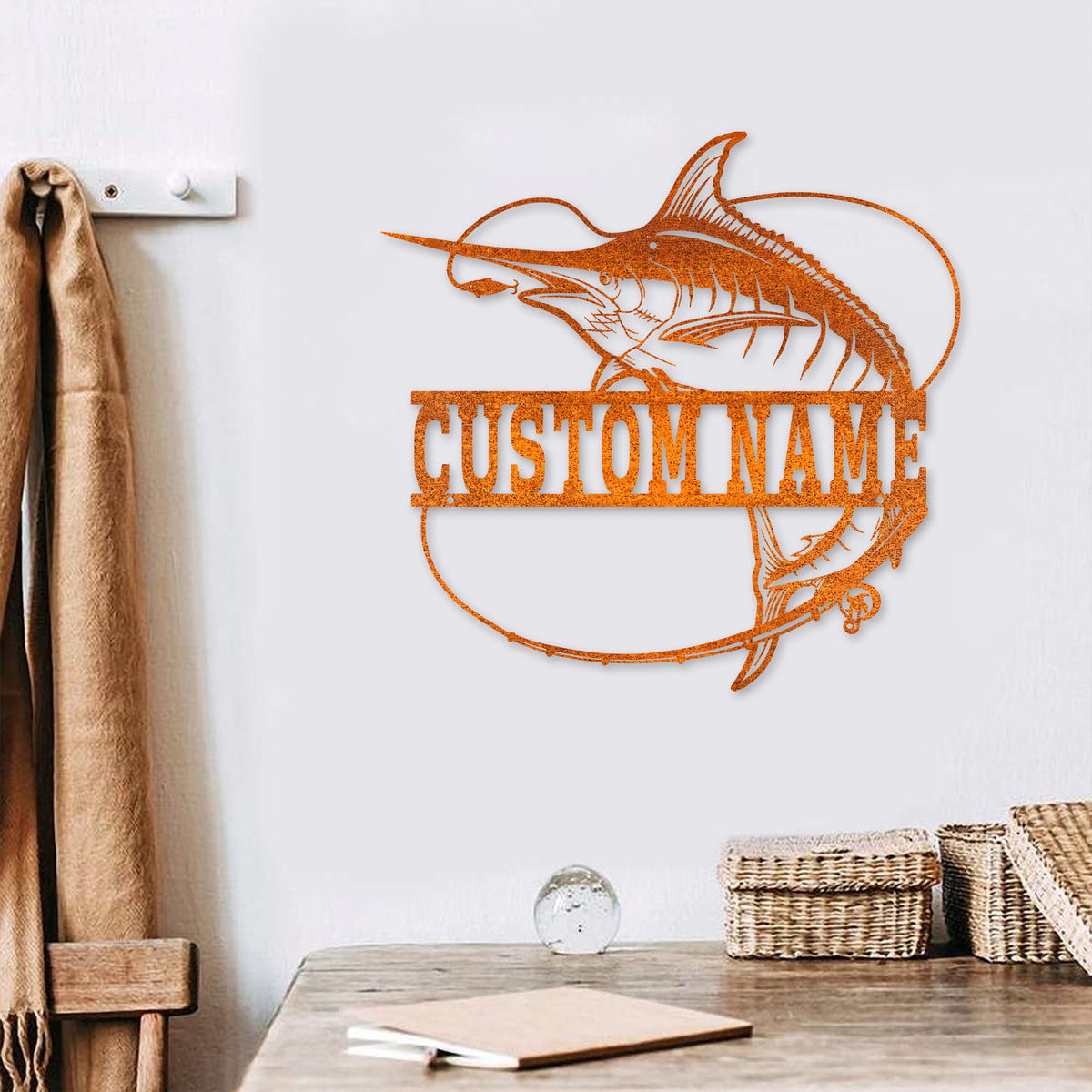 Custom Marlin Fish Metal Wall Art Led Light, Personalized Marlin Fish Name Sign Decoration For Room, Marlin Fishing Metal Sign Home Decor