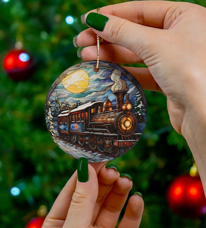 Scenic Train Beautiful Ceramic Christmas Ornament, Snow, Winter, 2024 Christmas Train, Keepsake Gift, Decoration