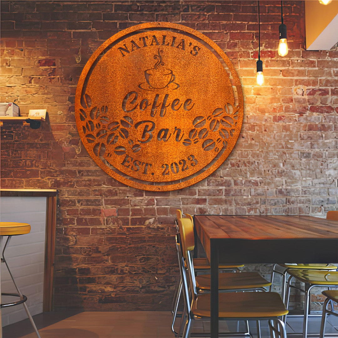 Personalized Coffee Bar Metal Wall Art Custom Coffee Lover Name Sign Home Decor Kitchen Decoration Patio Decor Birthday Gift Coffee Bar Sign