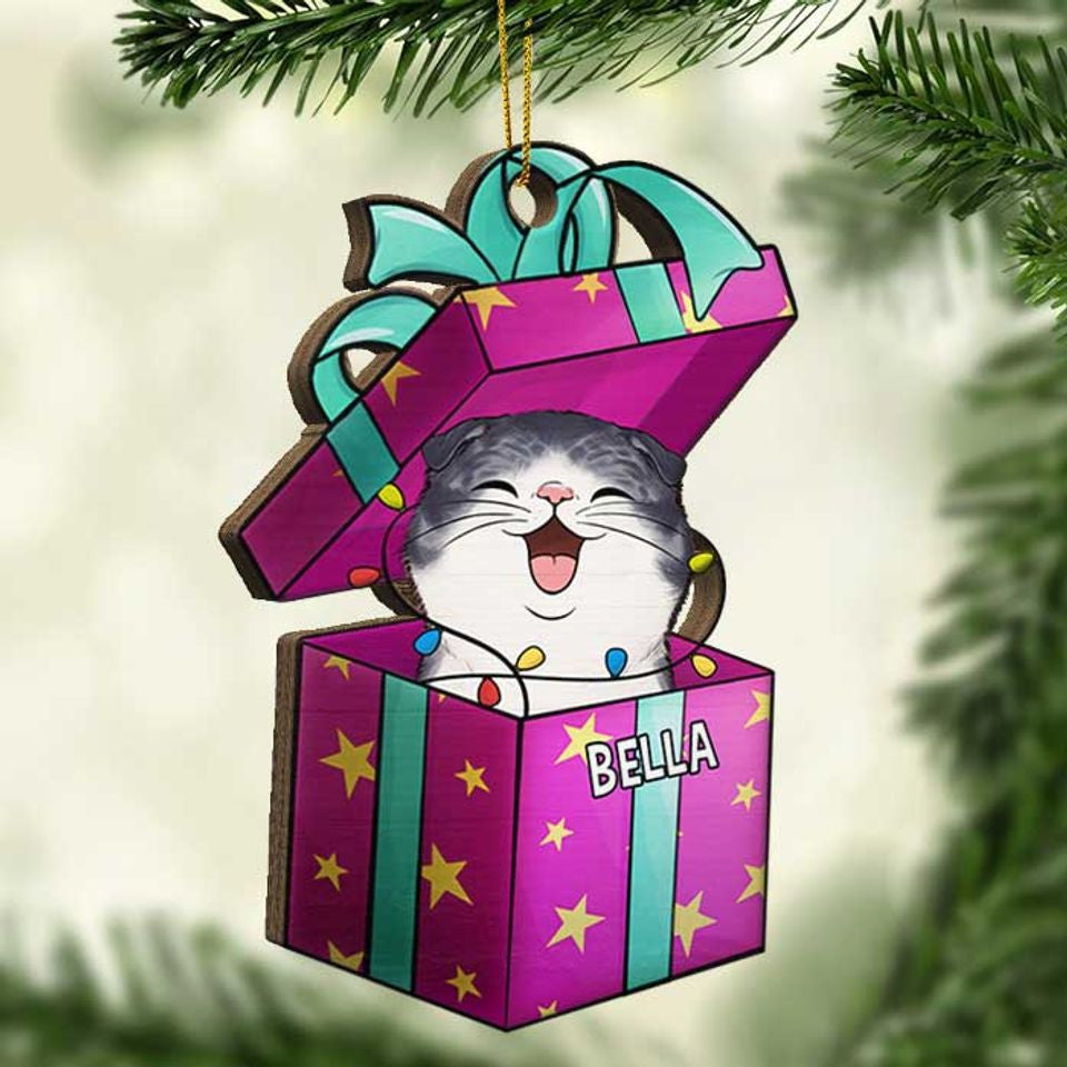Christmas Gift Box - Dogs And Cats - Personalized Custom Gift Box Shaped Wood Christmas Ornament