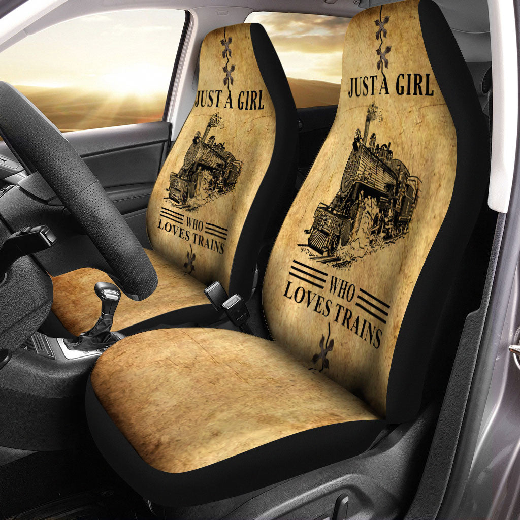 Vintage Train Just A Girl Car Seat Cover All Over Print Gift Idea For Train Lovers