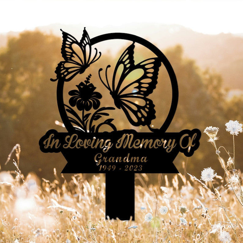 Personalized Butterfly Memorial Stake Metal,Butterfly Garden Stakes,Mom Loss,Loss of Grandma,Human Grave Marker Outdoor Sign