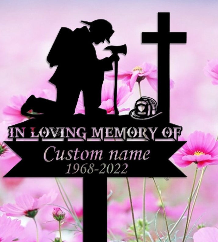 Custom Fireman Memorial Metal Stake, FireFighter Sign, Firefighter Memorial Plaque with Stake