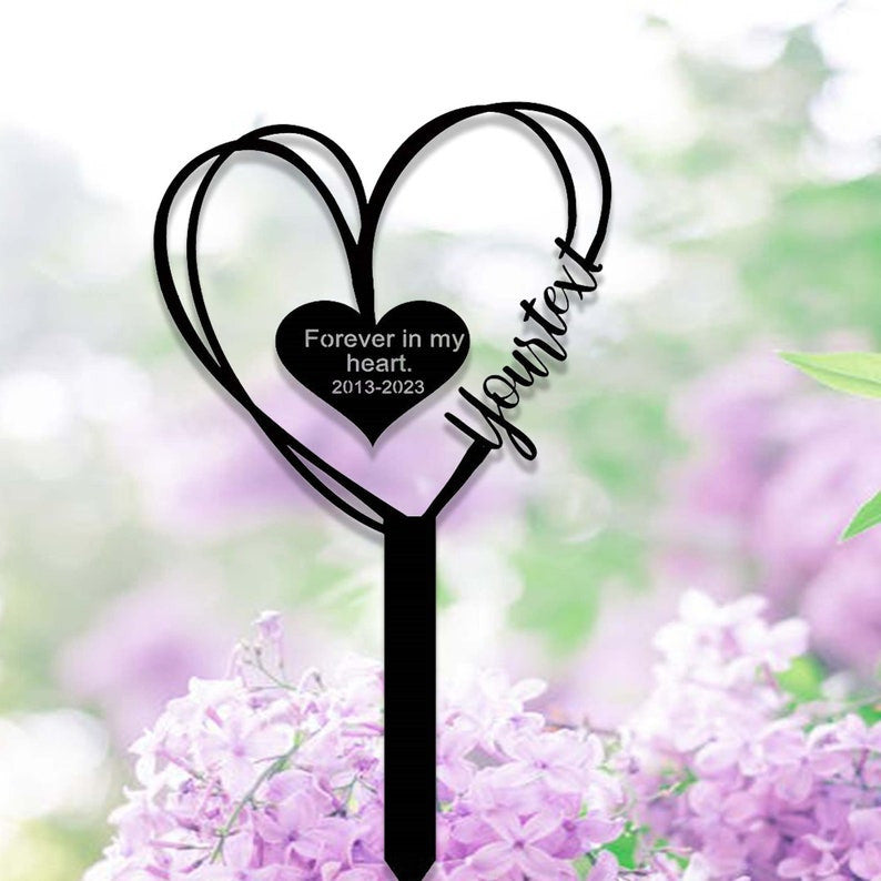 Custom Heart Pet Memorial Garden Stake, Personalized Grave Marker Stake, Pet Cat Dog Memorial Metal Sign, Outdoor Garden Yard Decor