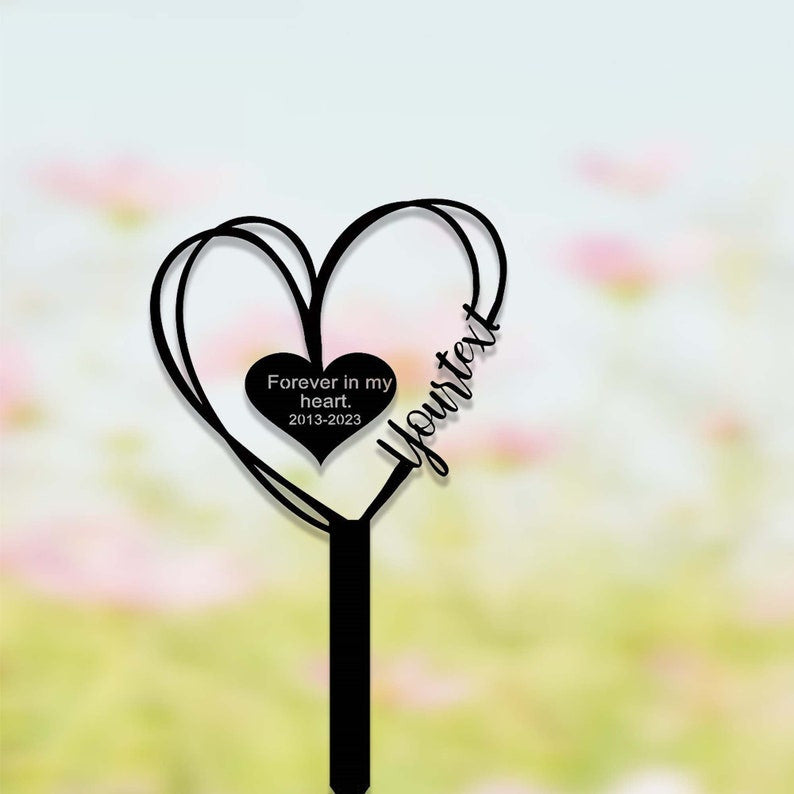 Custom Heart Pet Memorial Garden Stake, Personalized Grave Marker Stake, Pet Cat Dog Memorial Metal Sign, Outdoor Garden Yard Decor